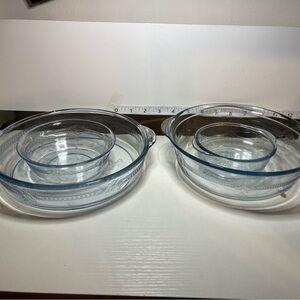 Set of 4 “Fire King” blue glass oven ware